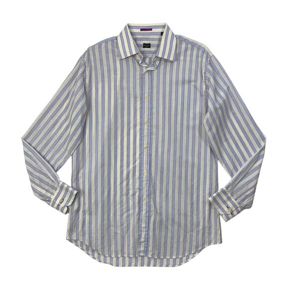 Paul Smith Shirt Mens 15.5 Bone White Periwinkle Striped Linen Blend Made Italy - Picture 1 of 9